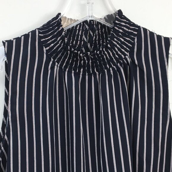 Ann Taylor Ruffled Mock Neck  Navy Sleeveless Blouse Size S EXCELLENT Condition - Picture 4 of 7